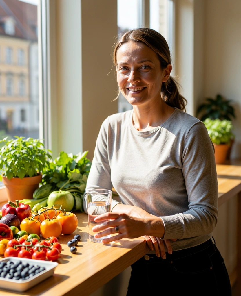 Portrait der Ernährungsberaterin in einer hellen, modernen Küche